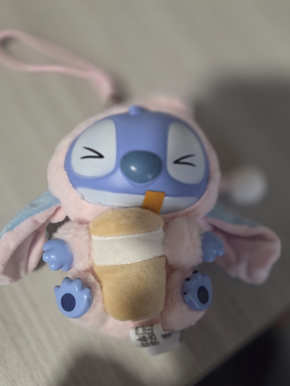 Plush Blue Character Keychain in Pink Hoodie
